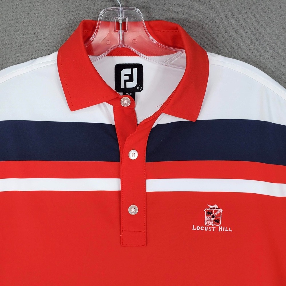 FootJoy FJ Men's Golf Polo Shirt Red White Blue Size S Locust Hill Striped